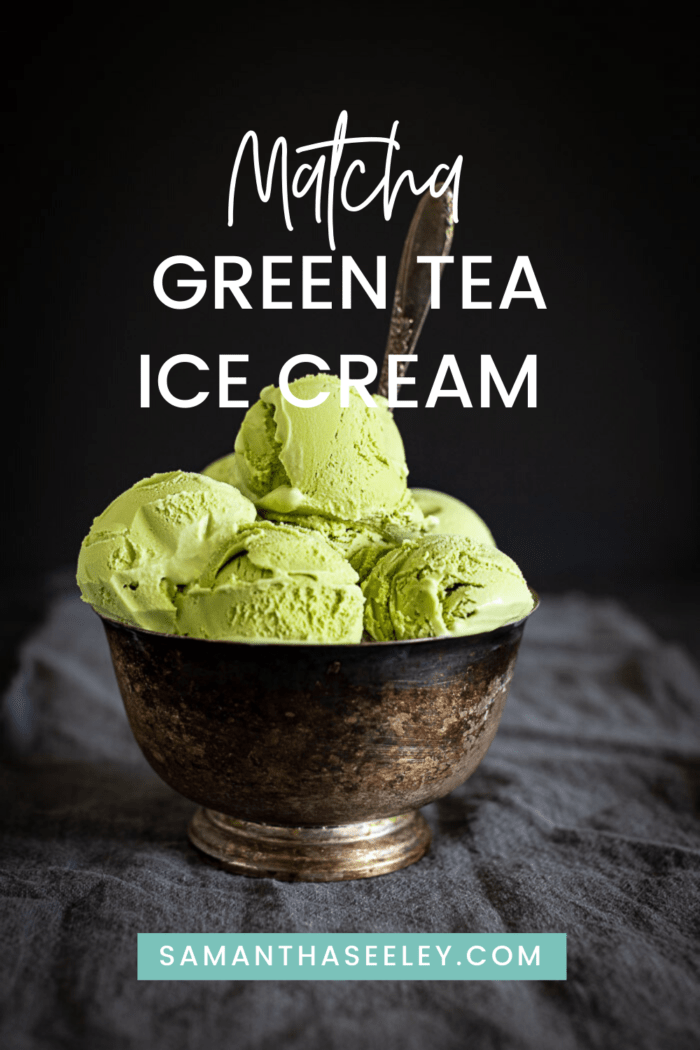 green tea ice cream with bowl and spoon