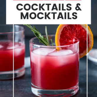 pink cocktail with blood orange and rosemary as garnish