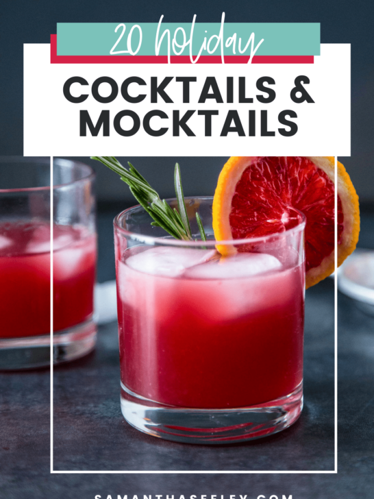 pink cocktail with blood orange and rosemary as garnish